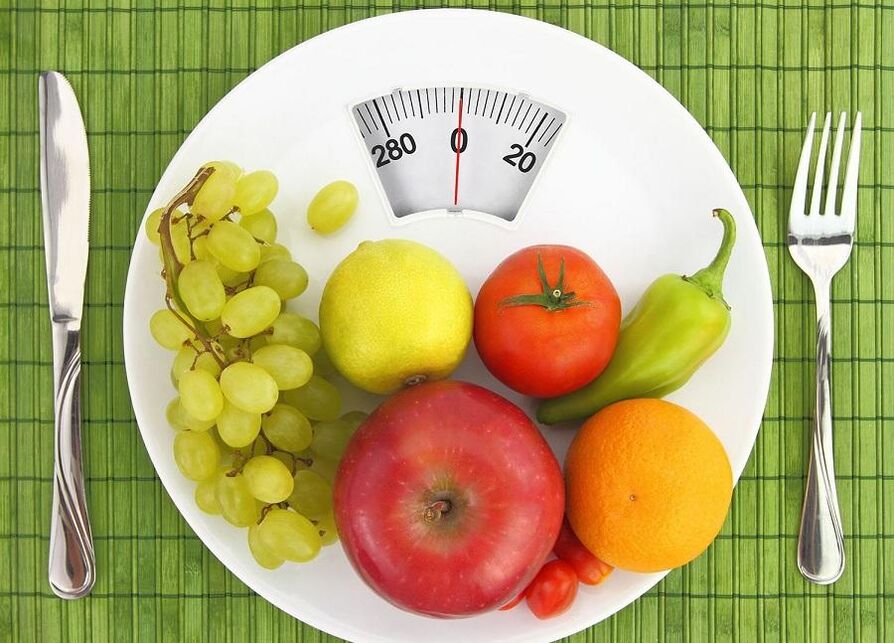 Frutas e vegetais em escalas